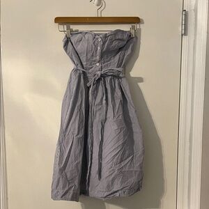American Eagle Outfitters Light Blue & White Striped Strapless Tie-Waist Dress